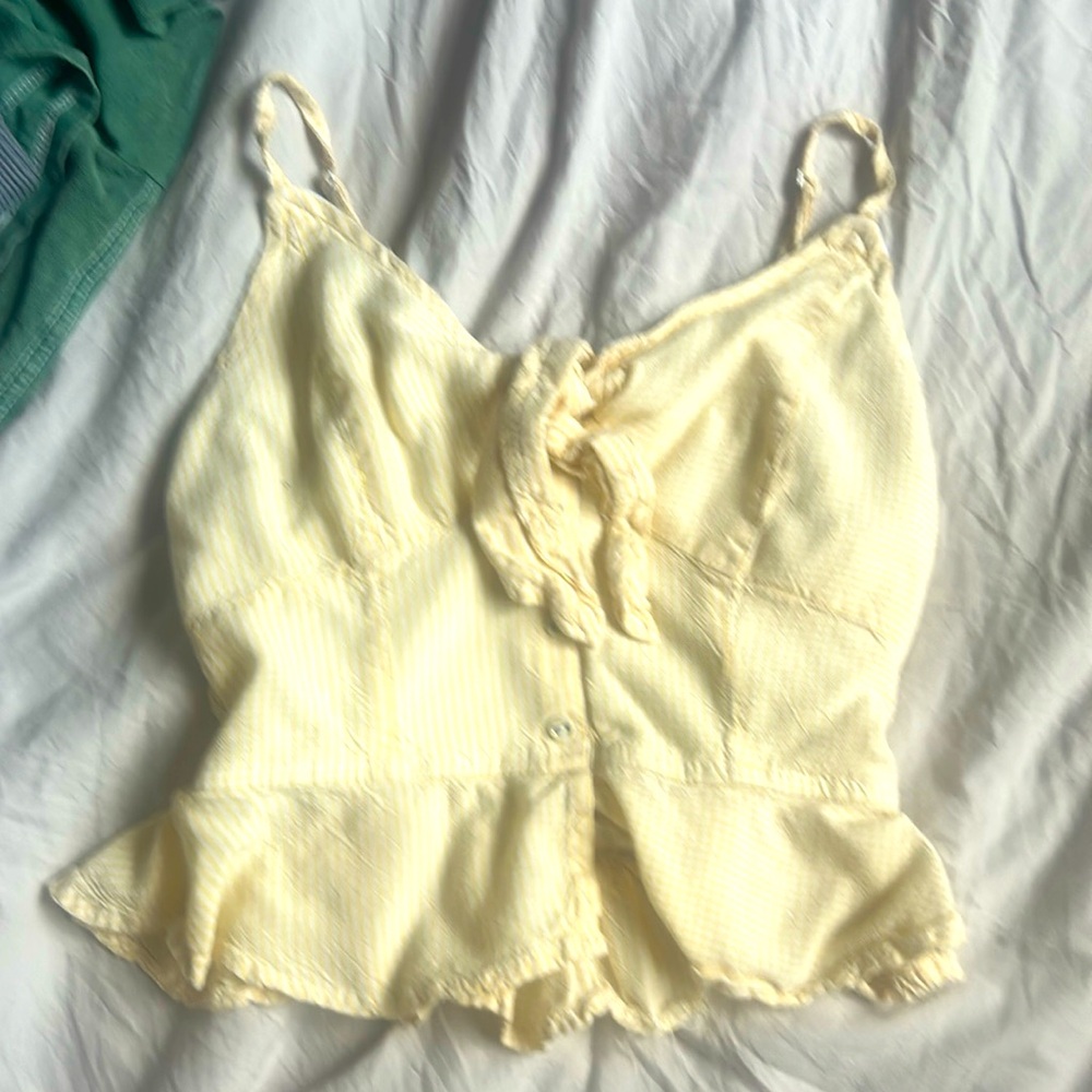 XS Yellow Summer Tank Top With Frills